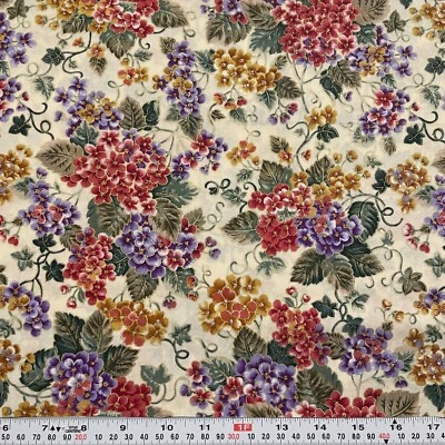 Faye Burgos Marcus Brothers Metallic Florals on Cream Cotton Remnant 13" x 44" - Image 1 of 2