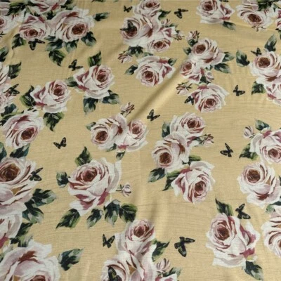 Tela de seda Georgette delgada 100 % pura seda 9 momme amarillo floral 53" de ancho JN102-2 Foto 1 de 4