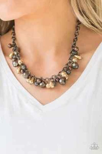 Paparazzi "Building My Brand" Copper, Gold & Gunmetal Beaded Industrial Necklace - Picture 1 of 3