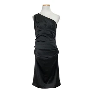 Suzi Chin Dress Size 8 NWT Black Ruched Stretch Fabric One Shoulder - Picture 1 of 5
