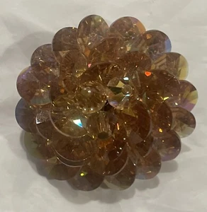 AMBER Aurora Borealis RIVOLI Rhinestone BROOCH Vintage - Picture 1 of 6