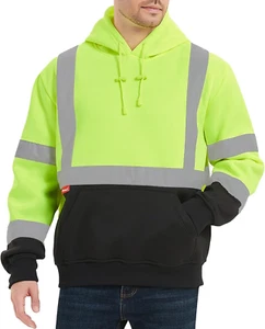 Hi Vis Hoodie for Men Women High Visibility Safety Sweatshirt Reflective with Po - Picture 1 of 12