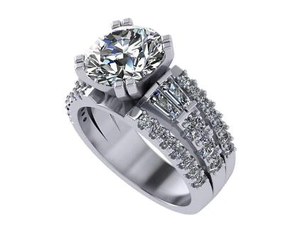 Platinum Plated 925 Sterling Silver Engagement Ring With 3 CTW Round CZ - Size 5 - Image 1 of 4