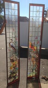 Very Rare French Pair of Painted and Fired Stained Glass Windows Double Sided 