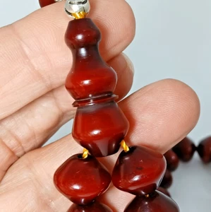 Antique Ottoman Damari Faturan Cherry Amber Bakelite Islamic Prayer Master Beads - Picture 1 of 22