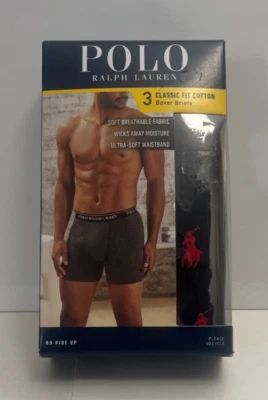 Paquete de 3 calzoncillos boxer Polo Ralph Lauren para hombre S negros calce clásico Foto 1 de 4