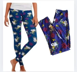 Peanuts Snoopy & Woodstock Christmas Leggings Blue Women's Junior's Size Small - Picture 1 of 10