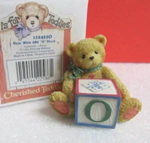 Miniature Cherished Teddies Bear with ABC Letter O Block Mini Figurine - Picture 1 of 2