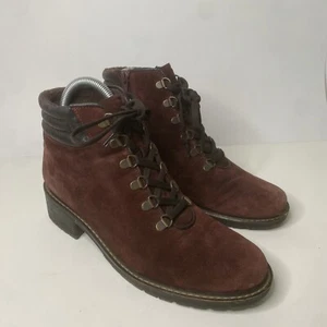 Gabor Boots Womens 6.5 Ankle Booties Heels Lace Up Zipper 160630 Burgundy Suede - Picture 1 of 14