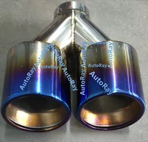 55mm Inlet Stainless Steel Dual Round Slant Outlet Exhaust Tailpipe 184mm Long - Picture 1 of 3
