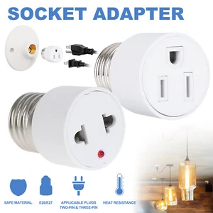 E26/E27 Bulb Base Screw Adapter EU/US Prong Light Socket Outlet For Porch Garage - Picture 1 of 23