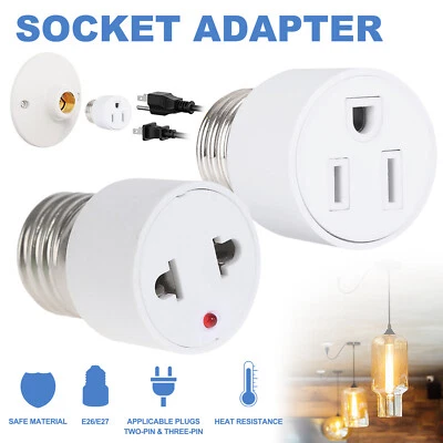 E26/E27 Bulb Base Screw Adapter EU/US Prong Light Socket Outlet For Porch Garage - Image 1 of 4