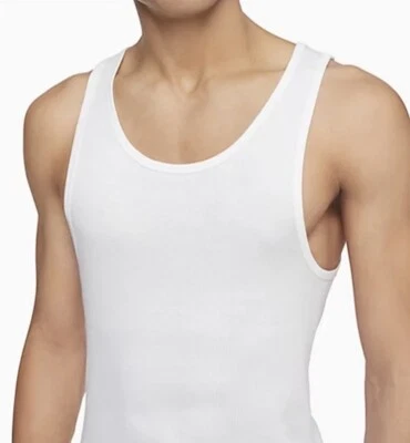 NEW Calvin Klein Mens Cotton Ribbed Tank Top - Single Pair - NP4010 - White - M - Image 1 of 4