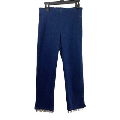 Jeans Tracy Evans Capri Juniors 7 Denim Lavado Oscuro Elástico Dobladillo con Cuentas Hippie Boho Foto 1 de 4