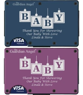 Carteras RFID grabadas con láser personalizadas de 20 piezas para baby shower gracias invitados regalos Foto 1 de 4