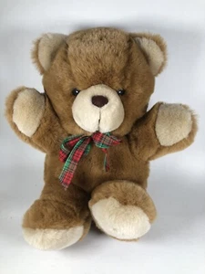 Jaff Marketing Group Plush Teddy Bear Brown Red Green Bow 10” Vintage Christmas  - Picture 1 of 9