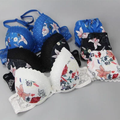 Frauen Sexy Blumenspitze Extrem gepolstertes Push-Up-Unterwäsche-BH-Set A-D - Bild 1 von 4