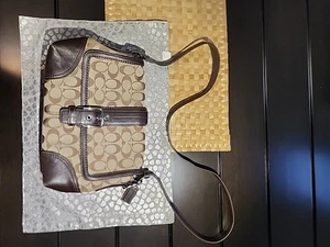 Fibbia Coach Signature Collection in tela/pelle marrone chiaro argento - Foto 1 di 10