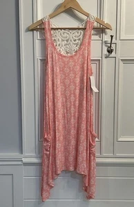 RENE ROFE SLEEPWEAR Women's S Chemise Stretch Fabric Nightgown  Peach Crotchet - Picture 1 of 18