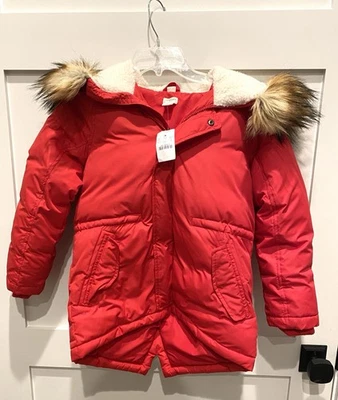 Parka roja cola de pez con capucha de piel sintética nueva con etiquetas talla 8 J CREW CREWCUTS para niñas Foto 1 de 4
