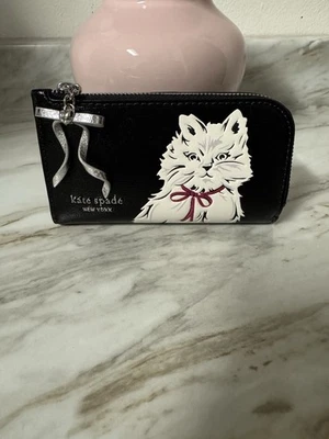 Katw Spade New York Whiskers Kitty Cat Saffiano Leather 3/4 Zip Compact Wallet - Image 1 of 4