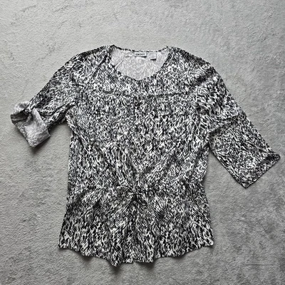 Blusa DKNY Top S Abstracta Urbana Chic Pestaña Enrollable Botones Corbata Cintura Bolsillos Foto 1 de 4