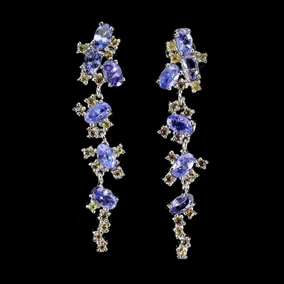 Pendientes de plata de ley 925 ovalados tanzanita zafiro piedras preciosas naturales joyería Foto 1 de 4