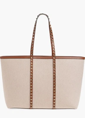 Bolso de Mano VALENTINO GARAVANI Rockstud Marrón Natural Nuevo Foto 1 de 4