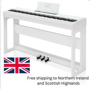 Glarry 88 Keys Digital Piano Full Weighted Keyboard With Stand & 3 Pedals White - Picture 1 of 14