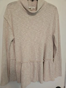 Eri + Ali Women's Knit Top Size M Cream/Pinkish Stretch Babydoll Ruffle - Picture 1 of 8