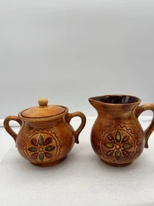 Pennsbury Pottery "Hex" Pattern Folk Art Lidded Sugar Bowl and Creamer Set  - Picture 1 of 10