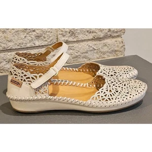 Pikolinos Puerto Vallarta Cuero Perforado Mary Jane Pisos, Blanco, Talla 8.5 - Imagen 1 de 9