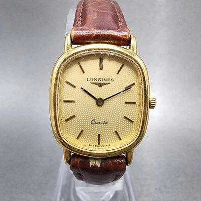 Longines Watch Women 21mm Gold Dial Gold Tone Rectangle 6479 New Battery - Image 1 of 4