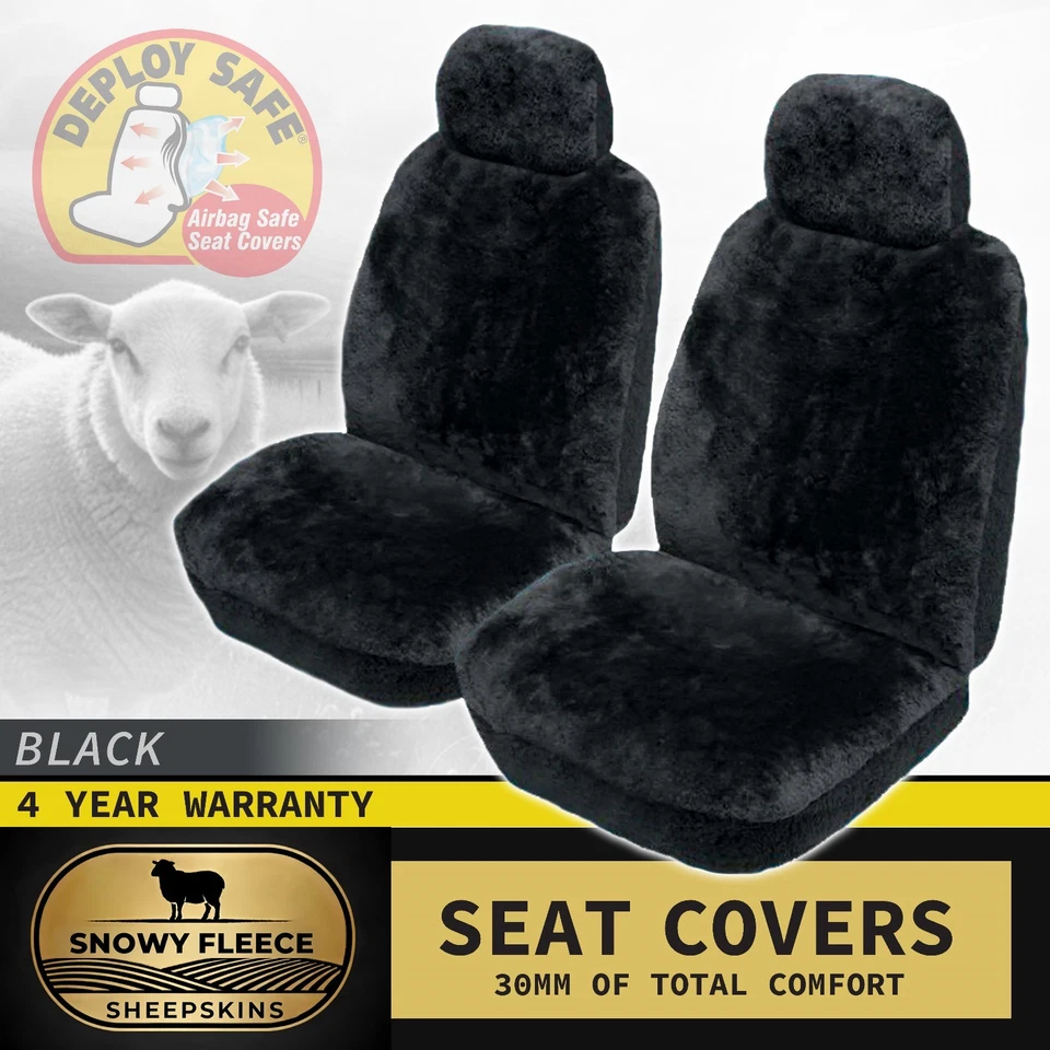 Snowy Fleece Universal Sheepskin Seat Covers DAEWOO LACETTI J200 SEDAN 03-04 BLK - image 1 of 4