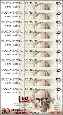 Brazil 50 Cruzeiros on 50 Cruzados Novos, 1990 ND, P-223, UNC X 10 PCS - Image 1 of 2