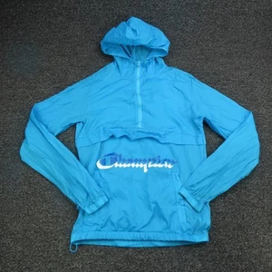Champion Pullover Jacket Mens Small Blue Hooded Windbreaker Logo Lightweight - Picture 1 of 7