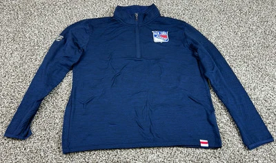 New York Rangers Fanatic 1/4 Zip Long Sleeve Pullover Navy Blue NHL Hockey Med - Image 1 of 4