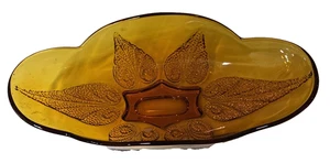 De colección Indiana Vidrio Ámbar Punteado Hoja Pies Elevados 950s - Imagen 1 de 5