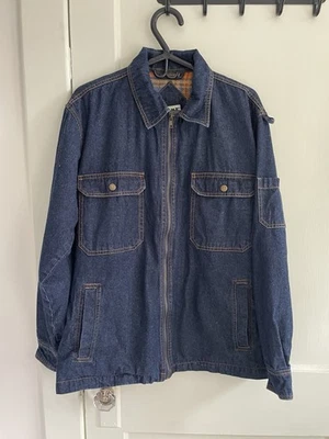 Duke Haband Jacket Mens Small Plaid Lined Denim Jean Trucker Grunge Retro Y2K - Image 1 of 4