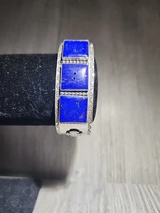 Manschette R graviert Sterling .925 blauer Stein (Mängel) - Bild 1 von 5