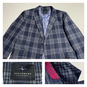 Tailorbyrd Linen Cotton Woven Blue Plaid Jacket Sport Coat Tkt Pkt 46L* - Picture 1 of 20