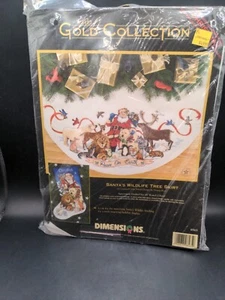 DIMENSIONS Gold Collection SANTA'S WILDLIFE Tree Skirt Kit #8565 NEW - Picture 1 of 4