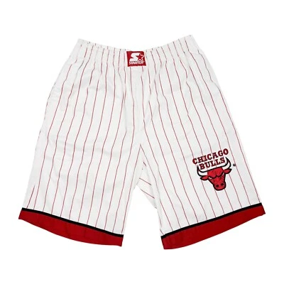 复古 罕见 NBA 芝加哥公牛队 白色 初学者 细条纹短裤 男式 中号 34 码 — 第 1/4 张图片
