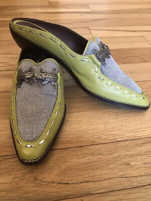 DONALD J PLINER Estilo Occidental Verde Plata Malla Mula Plata Rana Detalle Talla 6.5 Foto 1 de 4