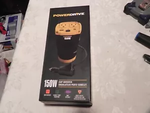 Powerdrive Inverter 150W Cup Holder 12v DC to 110v AC with 2 Outlets 2 Ports - Picture 1 of 2
