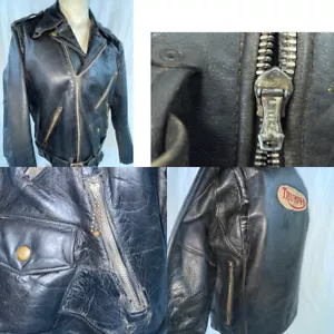 DE COLECCIÓN AÑOS 50 PARA HOMBRE 42 CUERO NEGRO CUERO DE CABALLO MOTOCICLETA MOTOCICLISTA GRIS? CHAQUETA TRIUMPH - Imagen 1 de 19