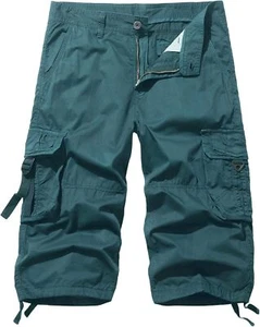 AOYOG Men's Cargo Shorts 3/4 Cotton Relaxed Fit Below Knee Capri Cargo Pants - Picture 1 of 16