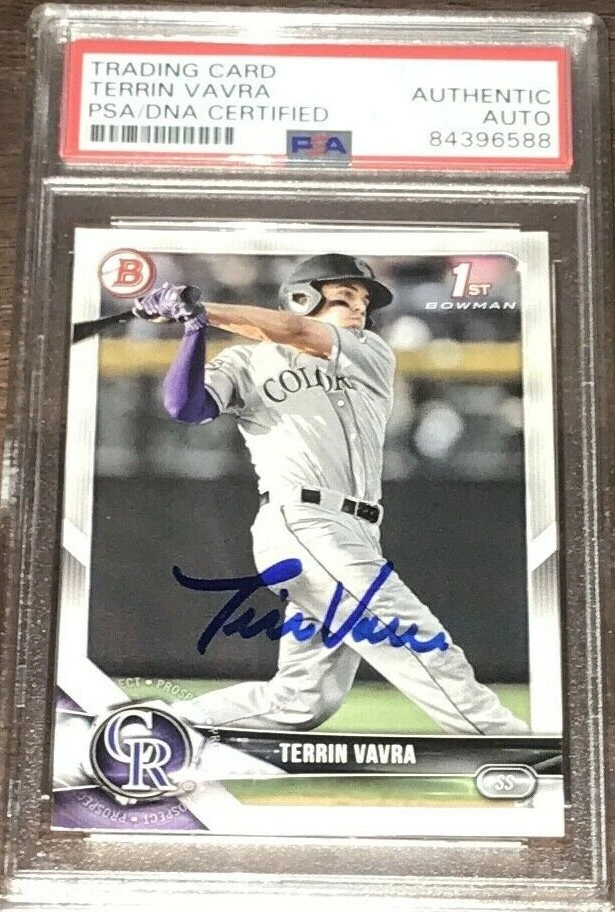 Tarjeta autografiada firmada por Terrin Vavra 2018 Bowman primer año PSA Foto 1 de 1