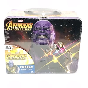 Marvel Lunch Box Avengers Infinity War w/ 48 pc Puzzle in All Tin- Thanos - Picture 1 of 5