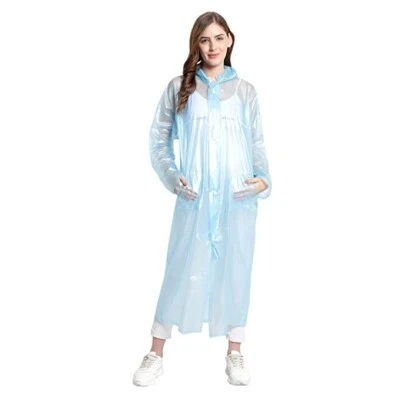 Unisex Transparent Zig-Zag Raincoat – Blue | Size M | Lightweight with Hood 2PCS - Image 1 of 4